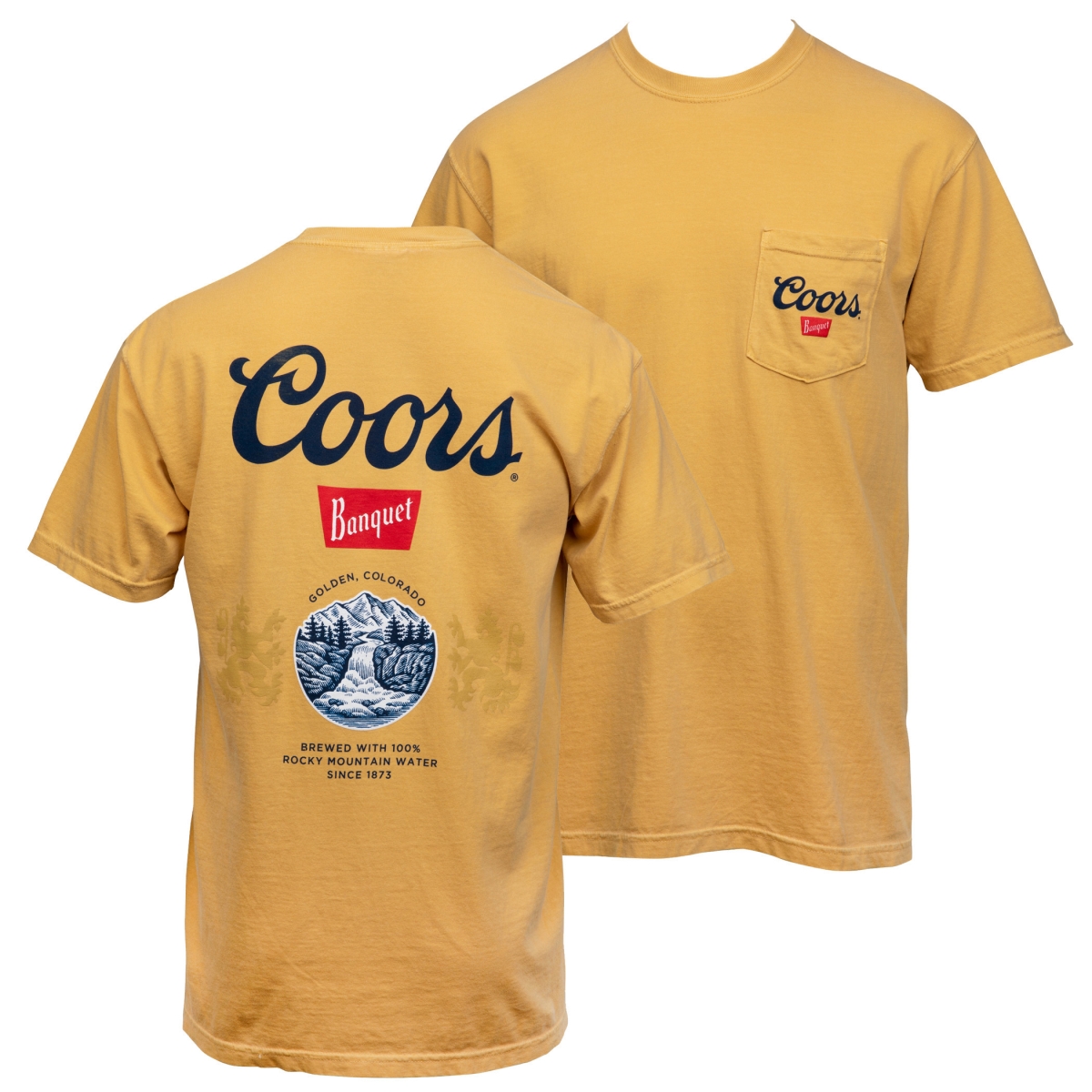 Banquet Old Front & Back Print Pocket T-Shirt, Gold - Medium