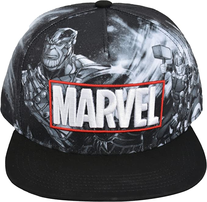 Picture of Avengers 822533 Marvel Avengers Characters Sublimated Panels Flat Brim Adjustable Hat&#44; Black & Grey