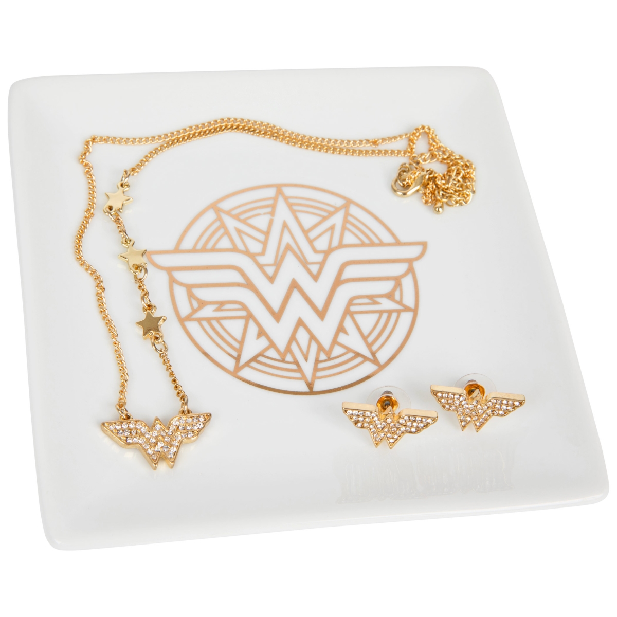 Picture of Wonder Woman 829812 Wonder Woman Symbols Earrings & Necklace Set
