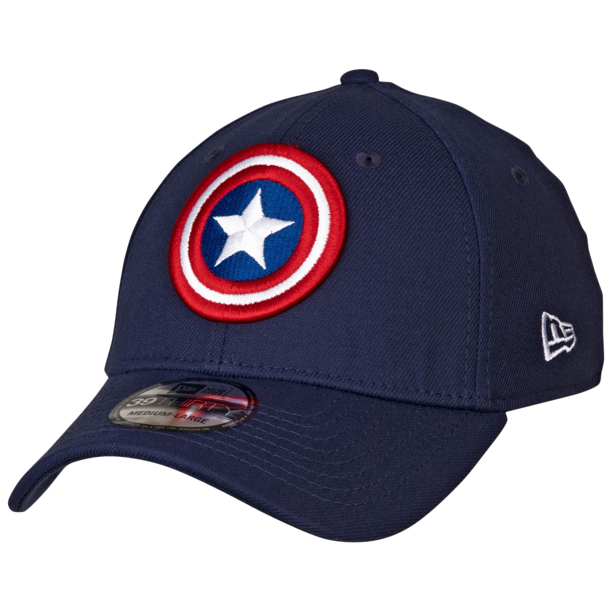 Picture of Captain America 819350-medium-large Captain America Shield Symbol Color Block New Era 39Thirty Fitted Hat&#44; Blue - Medium to Large
