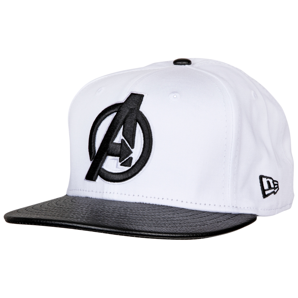 Picture of Avengers 823324-73-8fitted Avengers Minimalist Symbol with Pebbled Brim New Era 59Fifty Fitted Hat&#44; White & Black - 7.375 Fitted