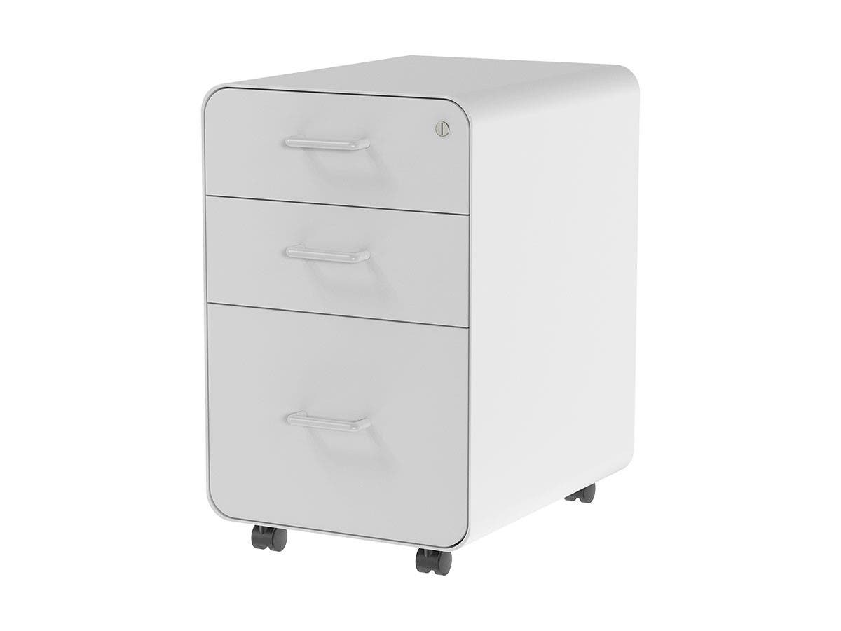 Workstream Rolling Round Corner 3-Drawer File Cabinet, White