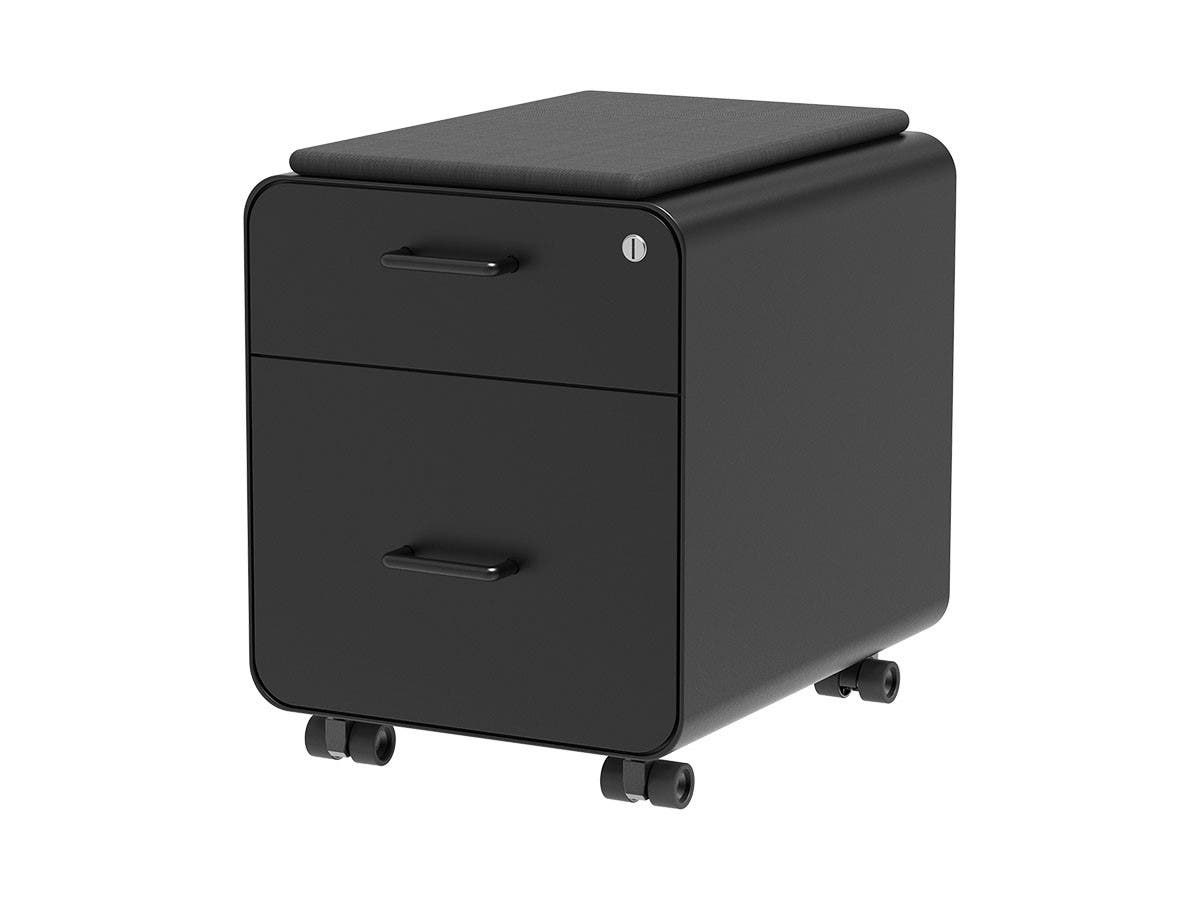 Workstream Rolling Round Corner 2-Drawer File Cabinet with Seat Cushion, Black