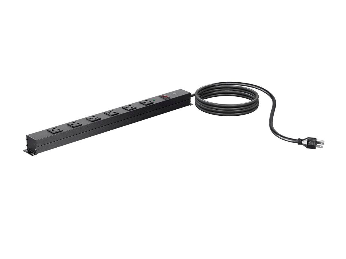 Picture of Monoprice 35097 6 Outlet Metal Surge Protector Power Strip with 15 ft. Cord & Surface Mount Tabs 540 Joules&#44; Black