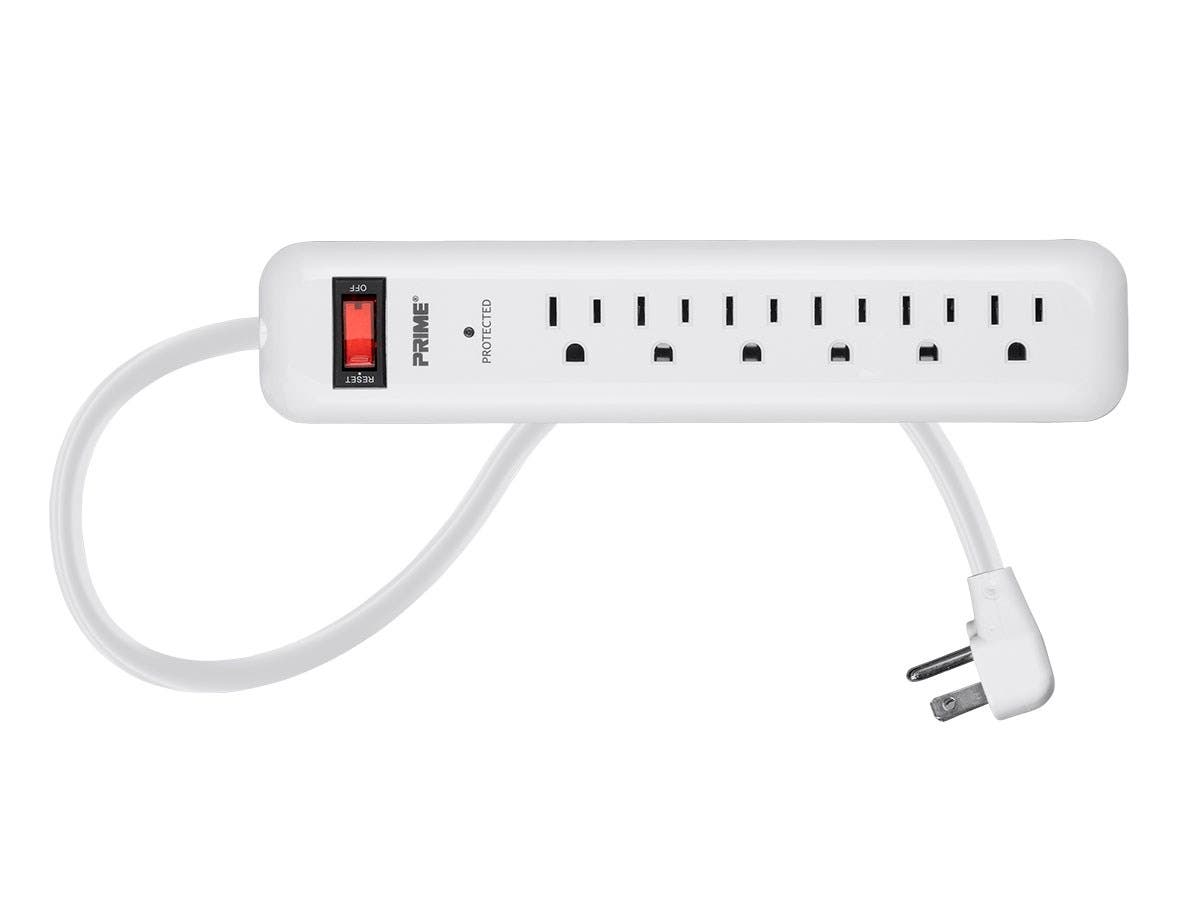 6 Outlet Surge Protector Power Strip with Low-Profile Plug with 8 ft. Cord, White - 1000 Joules