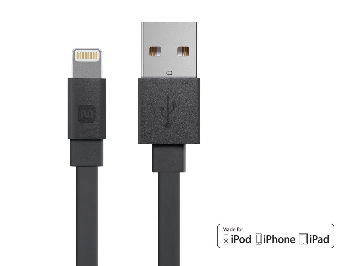 Picture of Monoprice 12859 Cabernet Series Apple MFi Certified Flat Lightning to USB Charge & Sync Cable&#44; Black - 4 ft.
