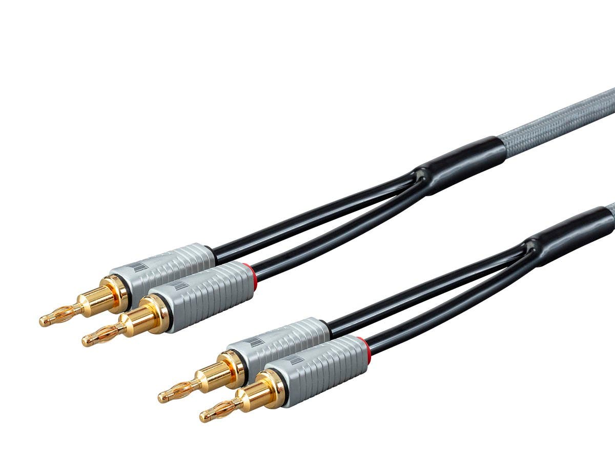 Monolith 14AWG Oxygen Free Copper Multi-Strand Conductors PE Insulated Speaker Wire with Gold Plated Banana Plug Connectors - 6 ft. - Set of 2