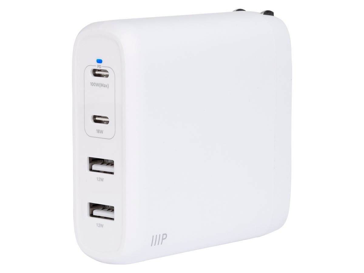 Picture of Monoprice 41986 100W 4-port PD GaN Technology USB-C Foldable Wall Charger&#44; Power Delivery for MacBook Pro & Air&#44; iPad Pro&#44; iPhone 12-11 & Pro-Max-XR-XS-X&#44; Pixel&#44; Galaxy & More