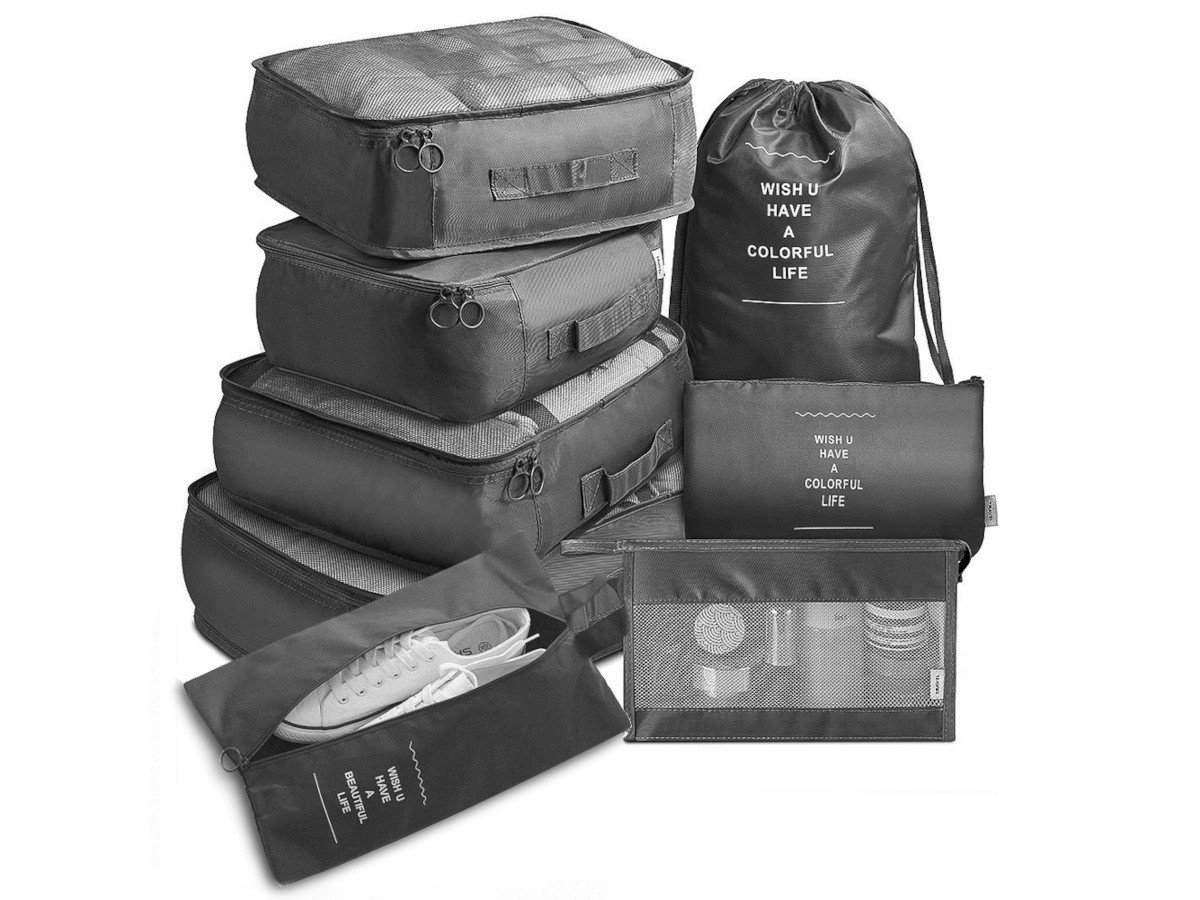 44563 MPM Cube Luggage Organizers Set, Black - 8 Piece
