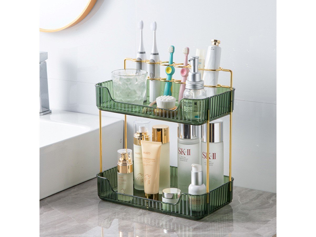 44613 MPM 2 Tiers Storage Rack with Toothbrush Makeup Brush Holder