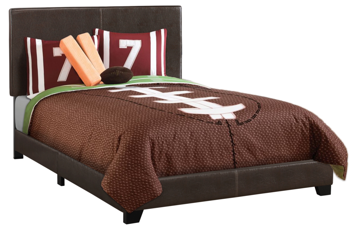 I 5910F 81 in. Dark Brown Leather-Look Full Bed -  Monarch Specialties