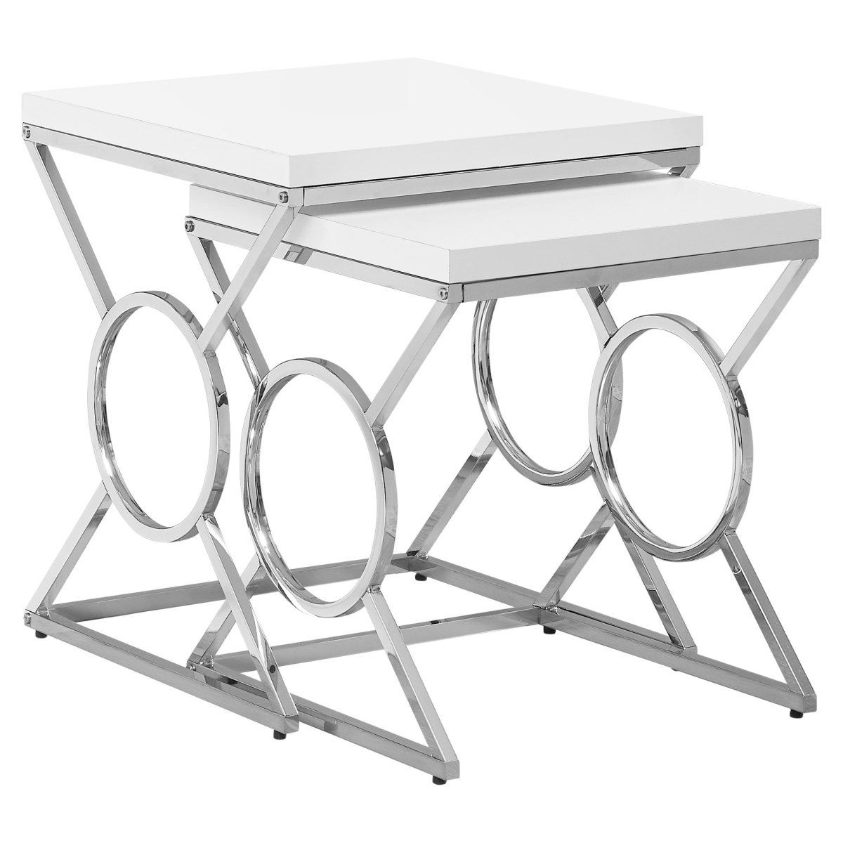 Picture of Monarch Specialties I 3401 Glossy White & Chrome Metal Nesting Table Set - 2 Piece