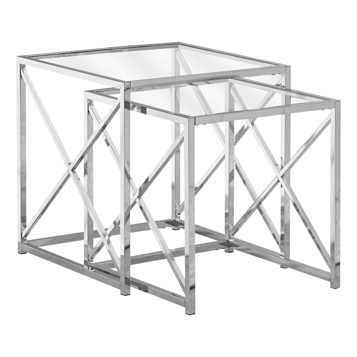 Picture of Monarch Specialties I 3441 Chrome Metal Nesting Table Set with Tempered Glass - 2 Piece