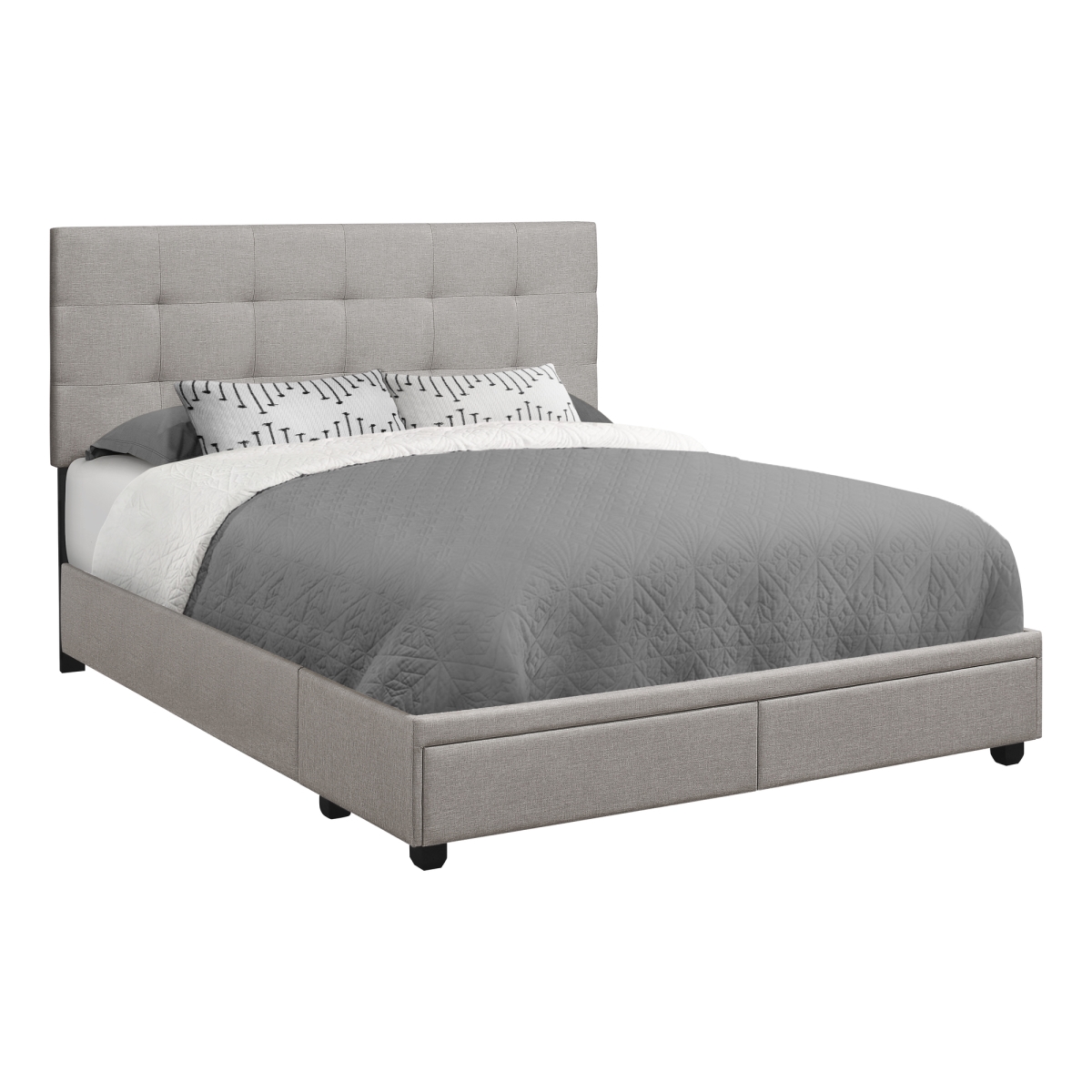 Picture of Monarch Specialties I 6020Q 2.75 in. Linen with 2 Storage Drawers Bed - Grey - Queen Size