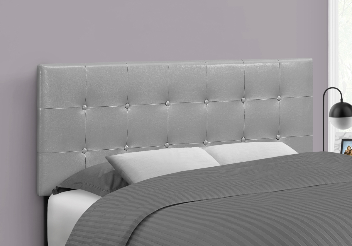 I 6001F Leather-Look Bed with Headboard Only, Grey & Black - Full Size -  Monarch Specialties