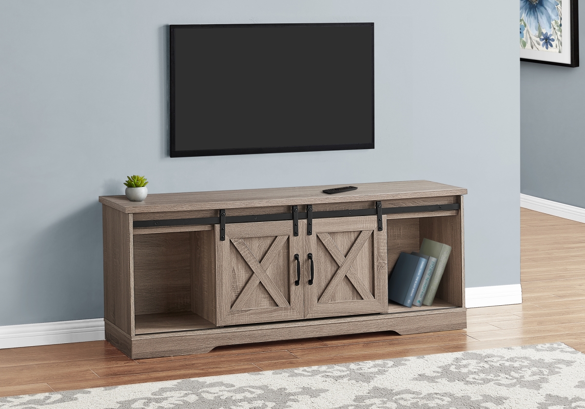 I 2746 60 in. Dark Taupe with 2 Sliding Doors TV Stand -  Monarch Specialties