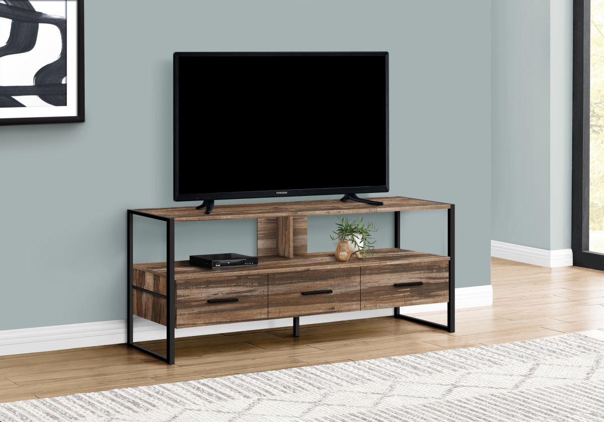 I 2619 48 in. Brown Reclaimed & Black Metal TV Stand -  Monarch Specialties