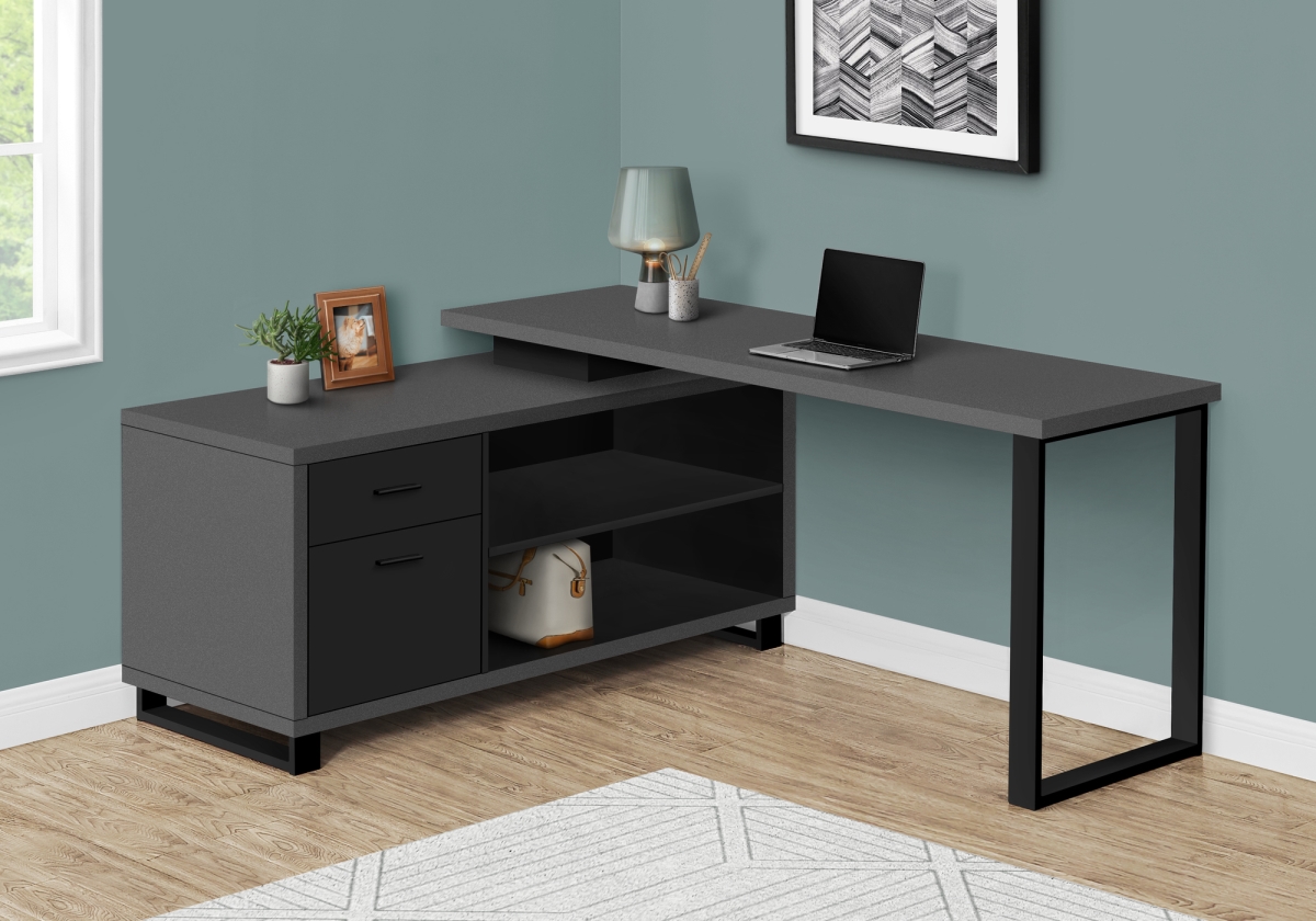 I 7715 72 in. Executive Corner Modern Computer Desk, Grey & Black -  Monarch Specialties
