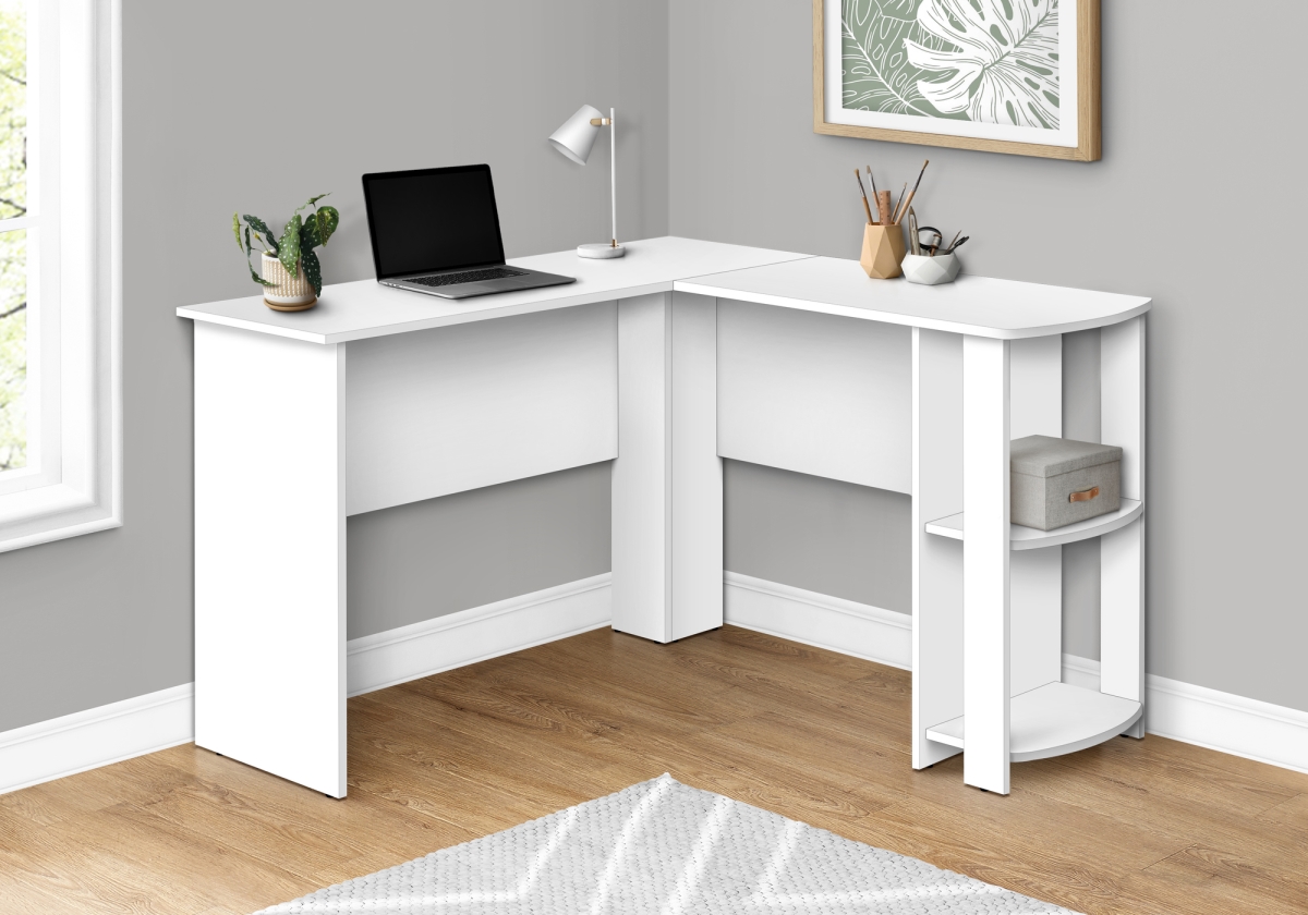 Picture of Monarch Specialties I 7723 L-Shaped Corner Computer Desk with 2 Shelves&#44; White