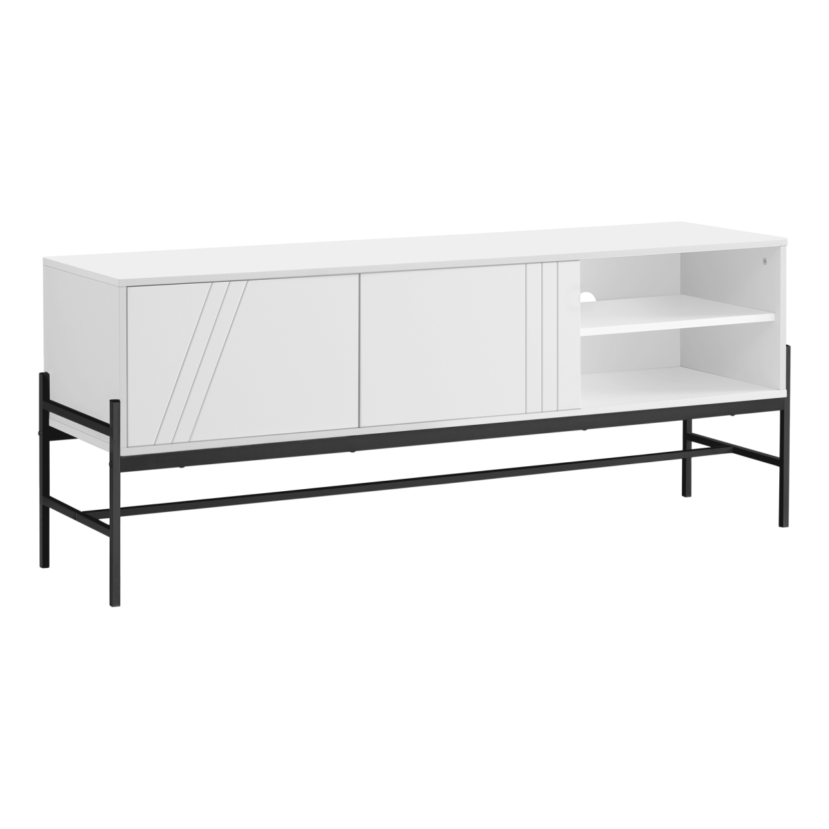 I 2738 60 in. White Laminate, Black Metal Contemporary & Modern Console TV Stand -  Monarch Specialties