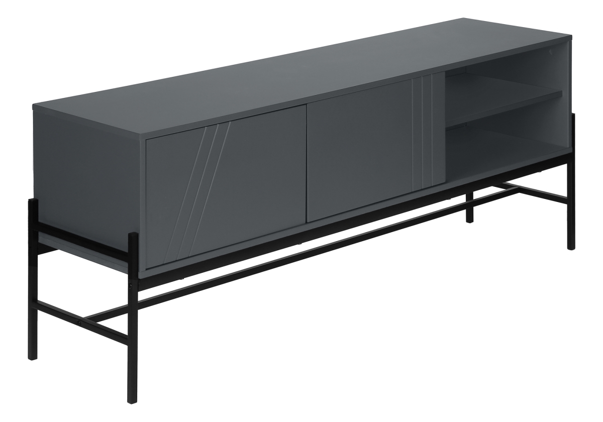 I 2739 60 in. Grey Laminate, Black Metal Contemporary & Modern Console TV Stand -  Monarch Specialties