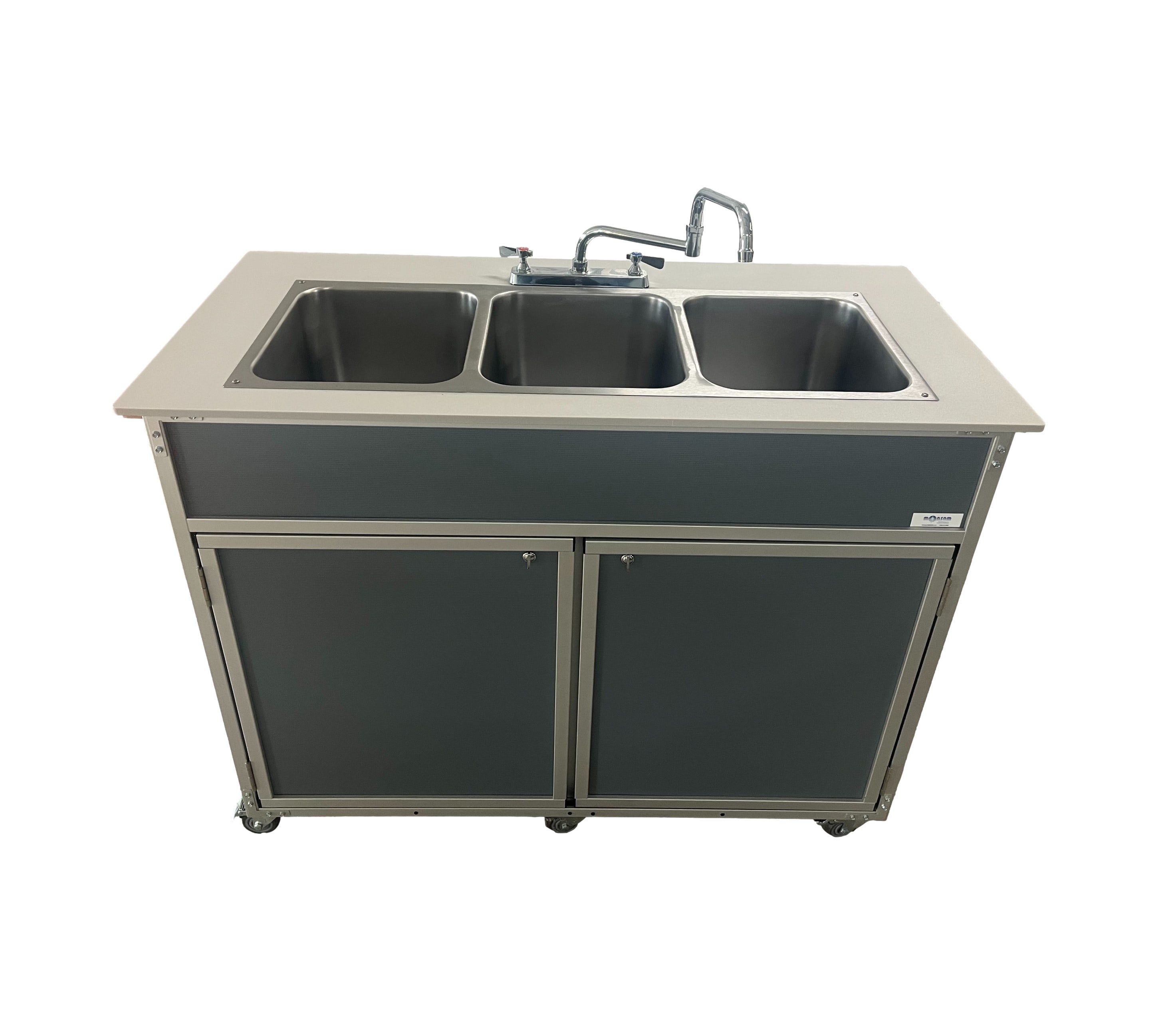 Three Deep Compartment Portable Sink - Black