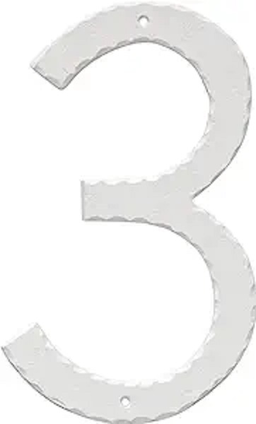 10 in. Textured House Number, White - Number 3