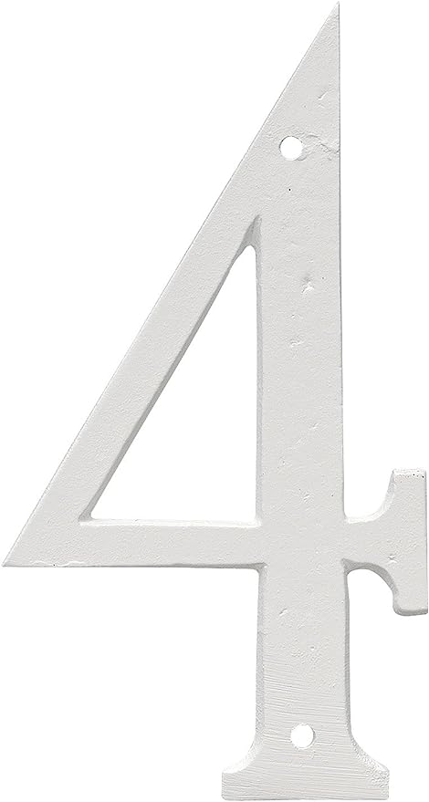 10 in. Textured House Number, White - Number 4