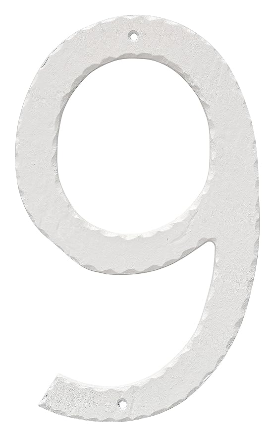 10 in. Textured House Number, White - Number 9