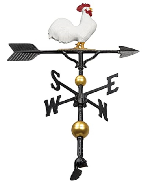 32 in. Aluminum Deluxe 3D Rooster Weathervane - White