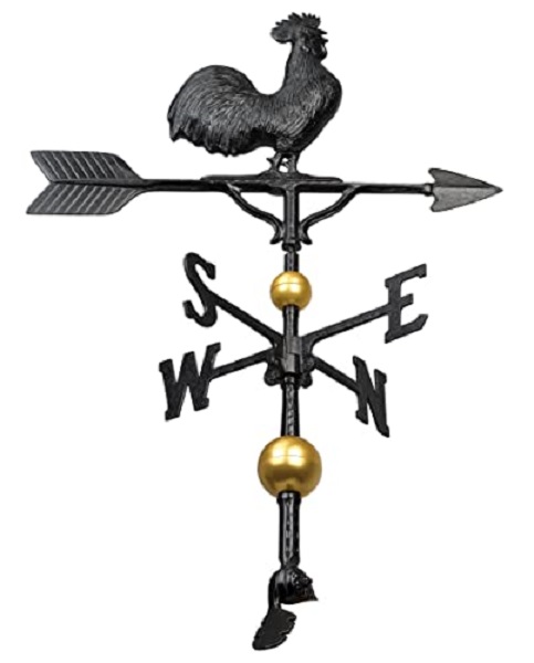 32 in. Aluminum Deluxe 3D Rooster Weathervane - Black