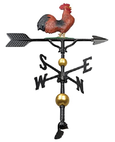 32 in. Aluminum Deluxe 3D Rooster Weathervane - Red
