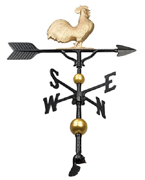 32 in. Aluminum Deluxe 3D Rooster Weathervane - Gold