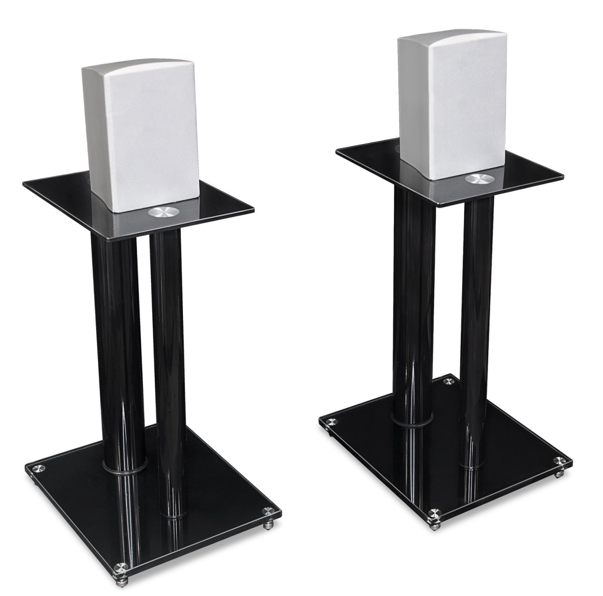 Picture of Mount-It MI-28B 2 Satellite Speaker Stands for Surround Sound Home Theaters&#44; Glass & Aluminum - Clear & Black