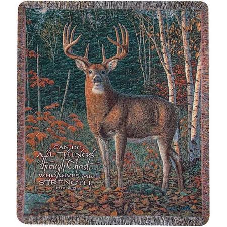 Picture of Manual Woodworkers & Weavers ATASN 50 x 60 in. Autumn Sentinel Deer Inspirational Tapestry Throw Blanket
