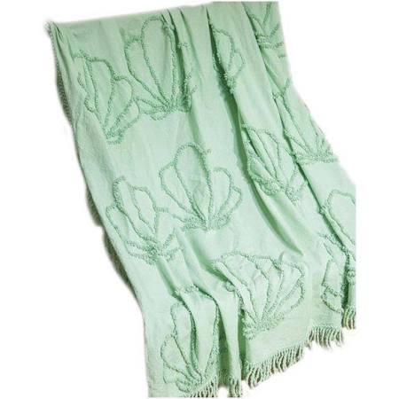 50 x 60 in. Seafoam Seashell Tufted Cotton Throw Blanket