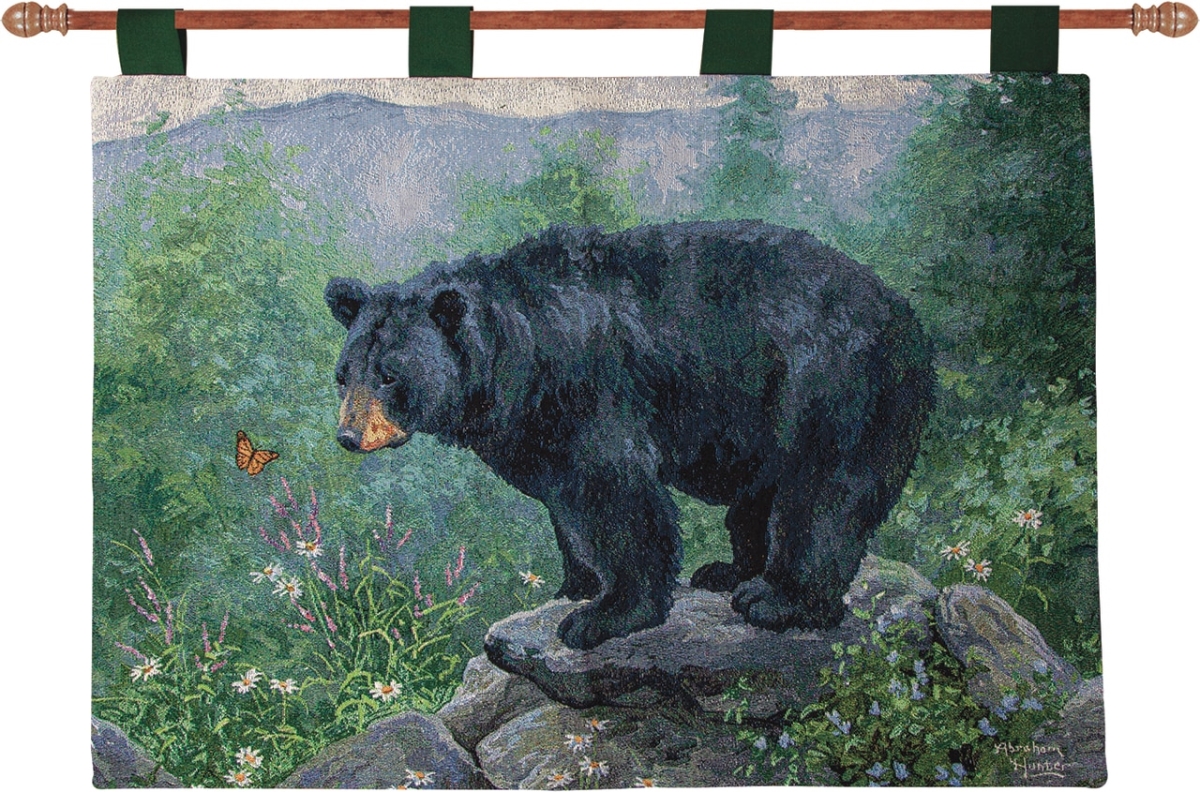 26 x 36 in. Butterfly Watching Bear Wallhanging with Rod