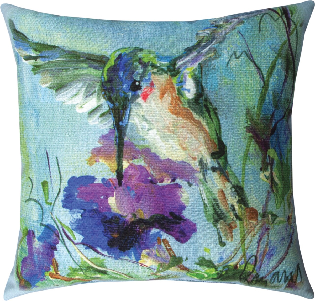 18 x 18 in. Hummingbird Purple Flowers Outdoor Pillow -  Terreno, TE2618734