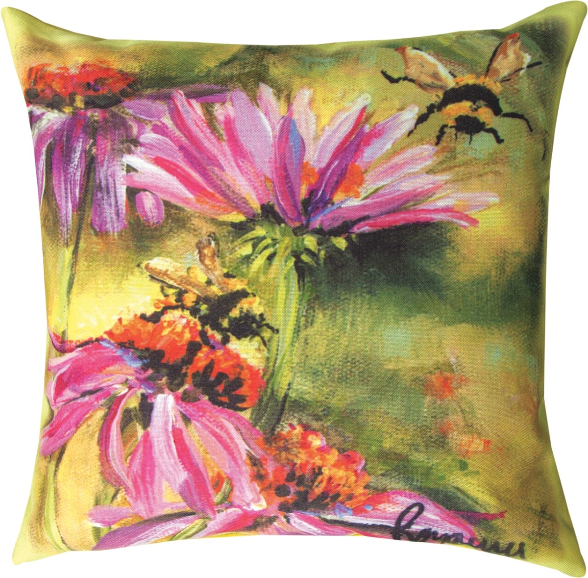 18 x 18 in. Bee On Cornflower Outdoor Pillow