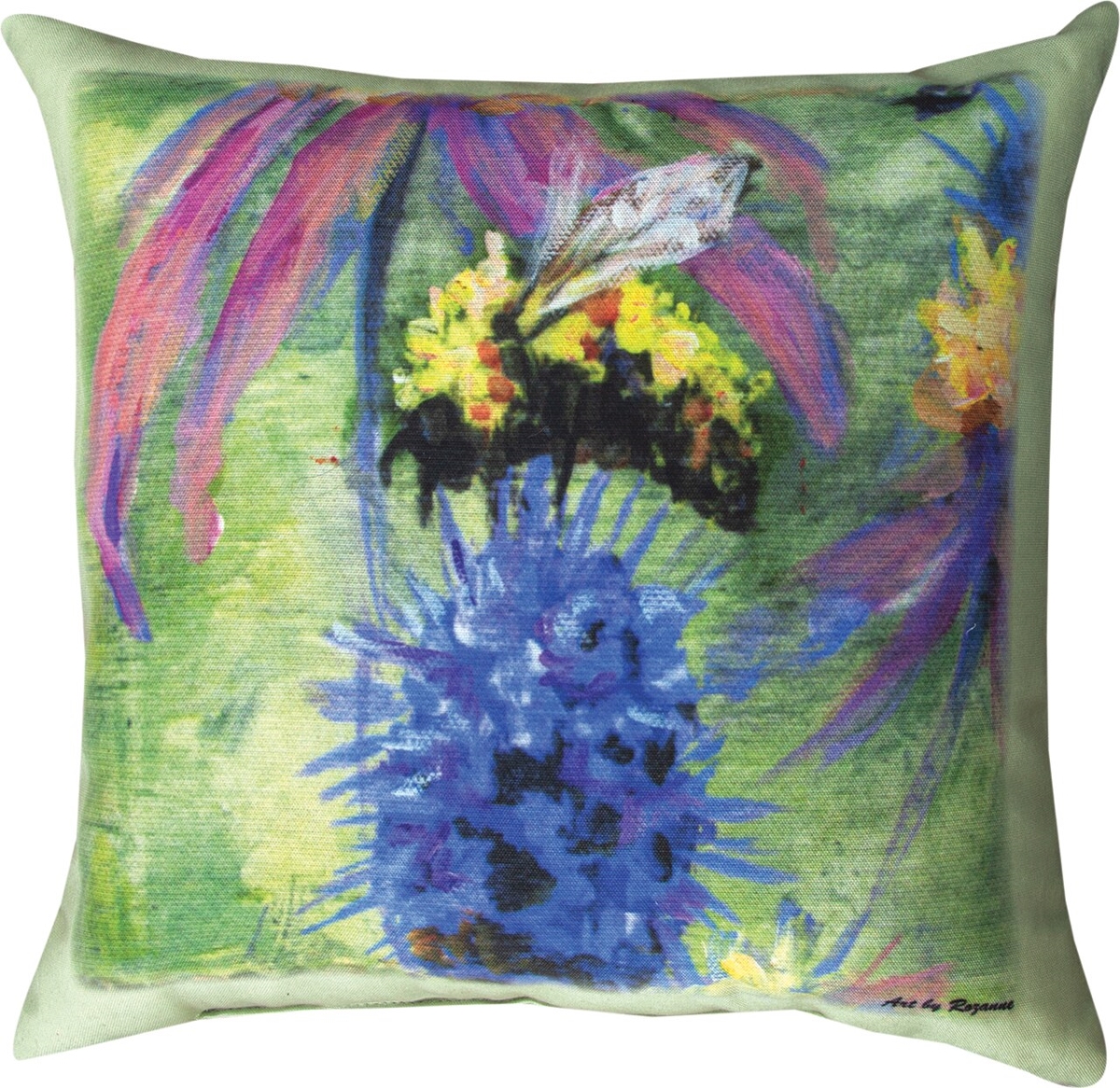 18 x 18 in. Bumblebee On Purple Outdoor Pillow
