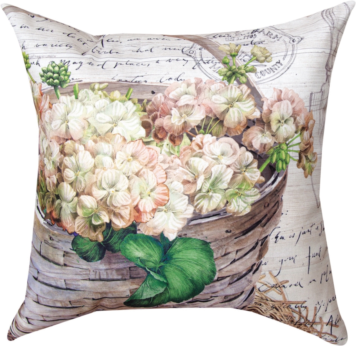 18 x 18 in. Farmhouse Hydrangeas Outdooor Pillow