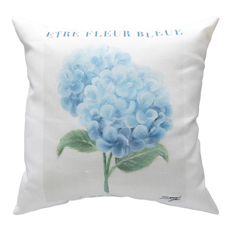 SLEFBL 18 x 18 in. Etre Fleur Blue Climaweave Pillow - White, Blue & Green