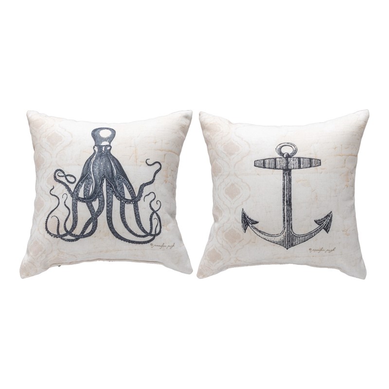 SDPNW2 12 x 12 in. Nautical Octopus Wonder Climaweave Pillow - White & Blue