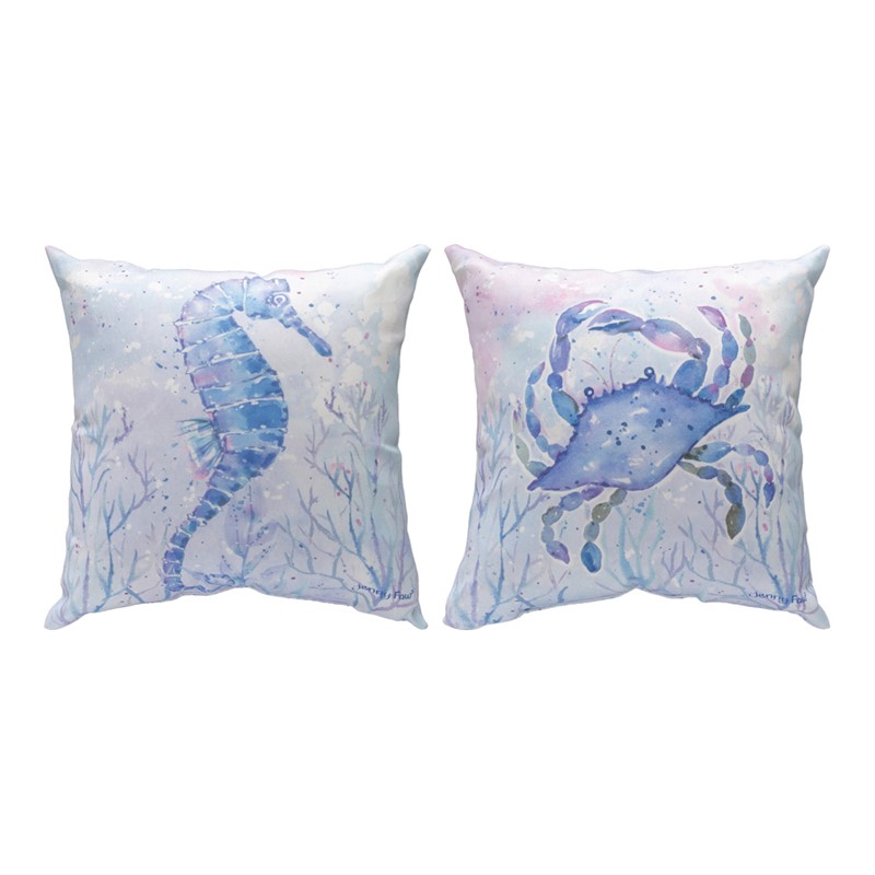 SLSCCS 18 x 18 in. Sea Creatures with Crab Climaweave Pillow - White, Blue & Pink