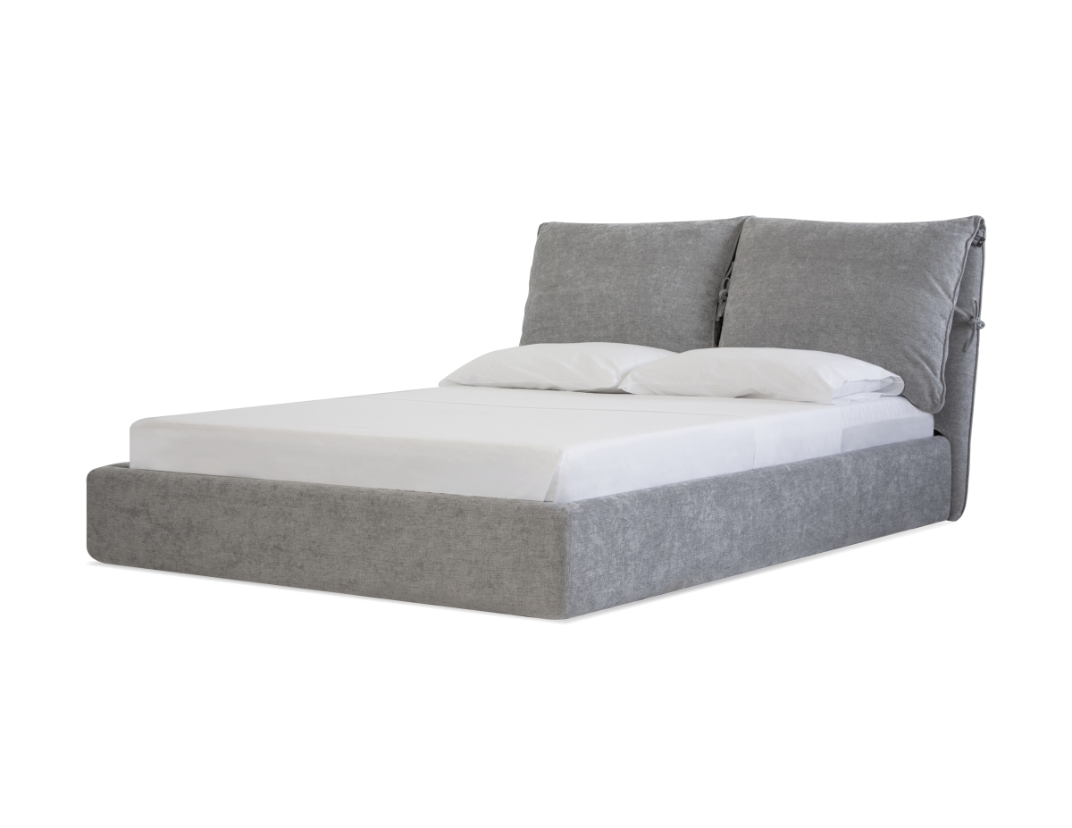 Mobital BEDPLUMHEATKING Plume Grey Heather Chenille King Size Platform Bed - 80 x 78 x 38 in.