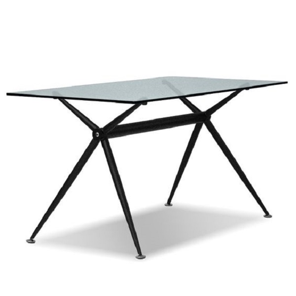 Mobital DTASTELCLEAPCBLA Stella Clear Tempeature Glass Dining Table with Powder Coated Base, Black