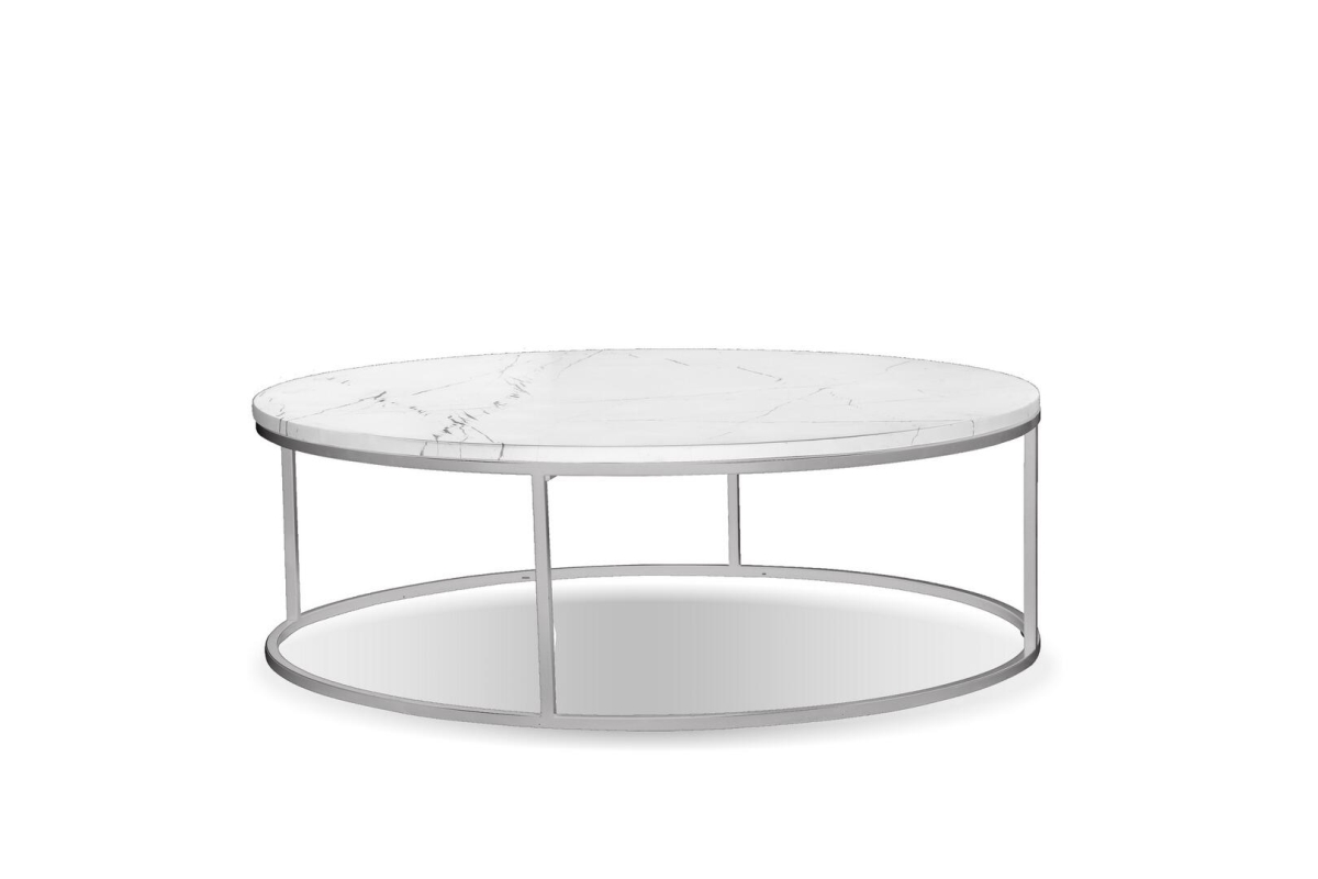 Mobital WCOONIXWHBSRO2PC 15 x 56 in. Onix Semi Honed Marble Steel Base Round Coffee Table, White
