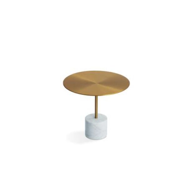 Mobital WENCIRCWHITLOW9 Circulo Low Round Marble Base End Table, Antique Brass & White