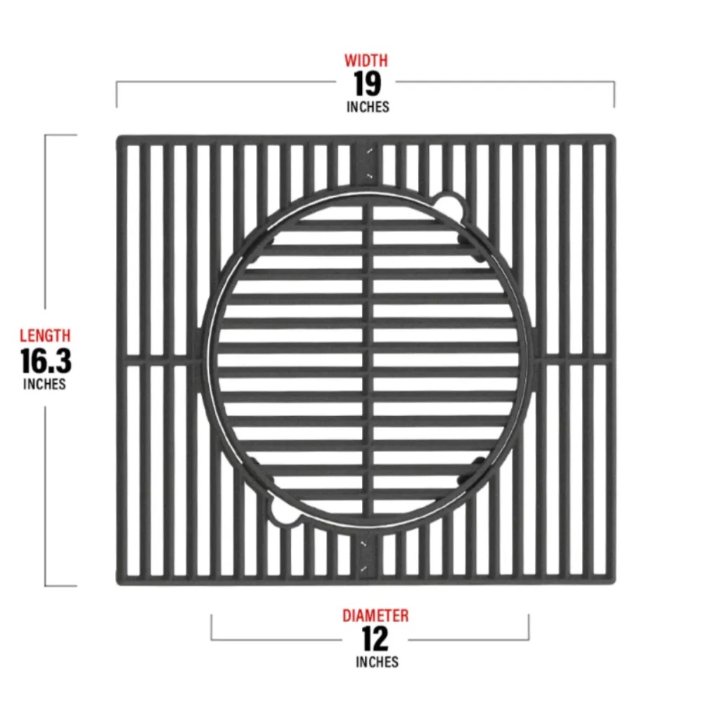 A106 16.3 x 19 in. 2 Burner Multifunction Cast Iron Grill Grate, Black