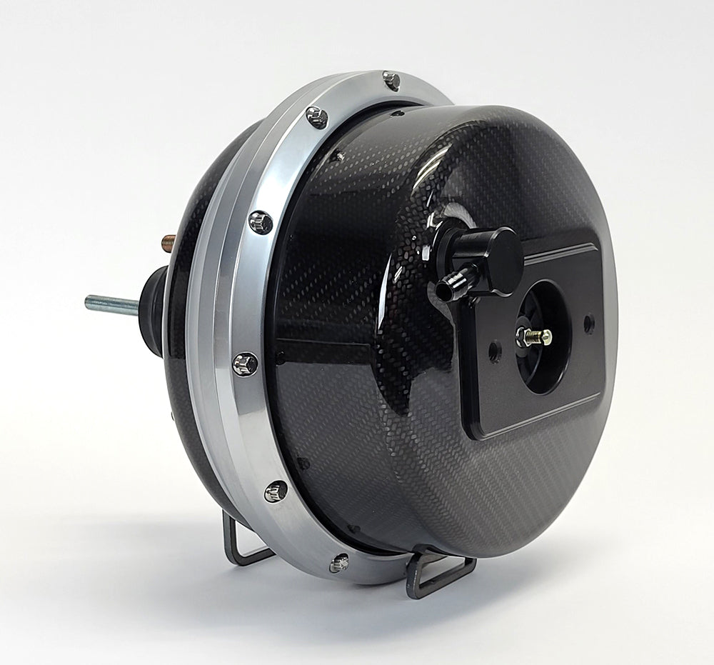 CB95-EXP-SCH Carbon Fiber Brake Booster with Polished Satin Chrome Outer Rings & Exposed Hardware